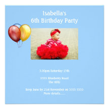 Party för barn för foto för blåttvitballonger kort för inbjudningar