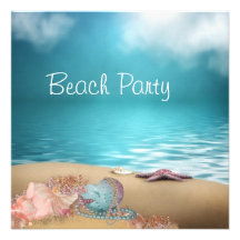 Party för strand för Sand för blåttvattensnäckskal Anpassningsbara Inbjudningskort