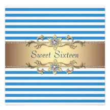 Party för sweet sixteen för rand för blåttvitsomma skräddarsydda inbjudan