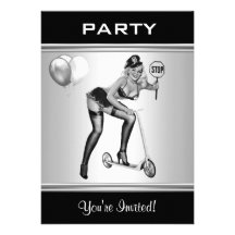 Partyinbjudansvart & vitstilutvikningsflicka 1