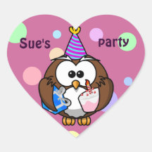 partyuggla hjärtklistermärken