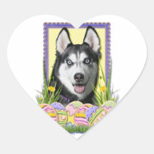 Påskäggkakor - siberian husky hjärtklistermärken