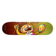 Påskhare som målar ett ägg skateboards