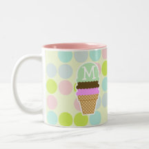 Pastel Colors, Polka Dot; Ice Cream Cone Coffee Mugs