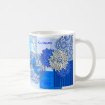 Patchwork i blått (personlig mugg)