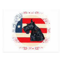 Patriotisk skotsk Terrier på flagga Vykort