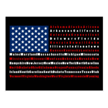 Patriotisk USA flagga all 50 statervykort