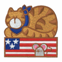 Patriotiska kattmusUSA kvinna broderade skjorta Broderad Pikétröja