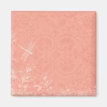 Peach Floral Dragonfly Refrigerator Magnet