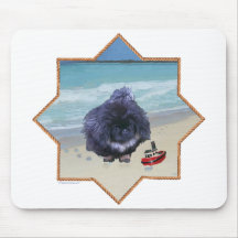 Pekingese valp på stranden musmattor