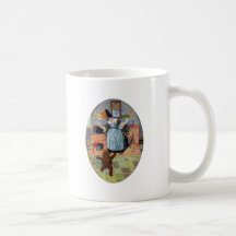 Pepparkakapojken hoppar ut ur ugnen kaffe mugg