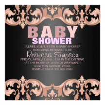 Persikarosor & damastast baby showerinbjudan för s