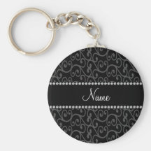 Personalized custom name black swirls keychain
