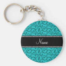 Personalized custom name turquoise swirls keychains