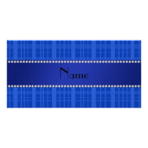 Personalized name blue plaid photo card template
