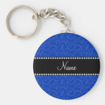 Personalized name blue swirls keychain