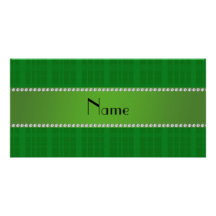 Personalized name green plaid pattern photo card template