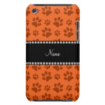 Personalized name orange dog paw print iPod touch cases