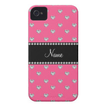 Personalized name pink diamond hearts Case-Mate iPhone 4 case