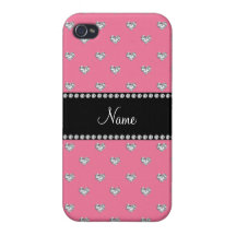 Personalized name pink heart diamonds case for iPhone 4