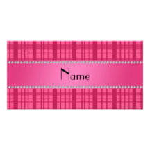 Personalized name pink plaid pattern photo greeting card