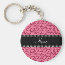 Personalized name pink swirls key chain