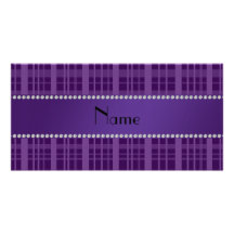 Personalized name purple plaid pattern personalized photo card