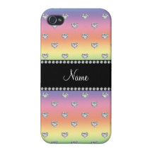 Personalized name rainbow diamond hearts iPhone 4/4S cover