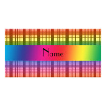 Personalized name rainbow plaid pattern custom photo card