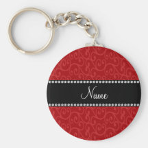 Personalized name red swirls key chains