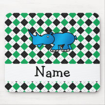Personalized name rhino black green argyle mouse pad