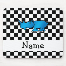 Personalized name rhino black white checkers mousepads