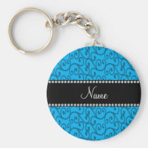 Personalized name sky blue swirls key chains