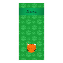 Personalized name tiger face green paw pattern customized rack card