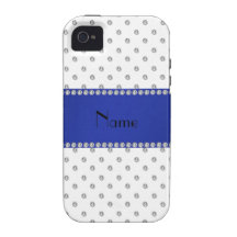 Personalized name white diamonds blue stripe case for the iPhone 4