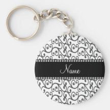 Personalized name white swirls keychains