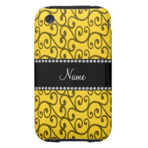 Personalized name yellow swirls iPhone 3 tough cover