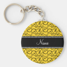 Personalized name yellow swirls key chains