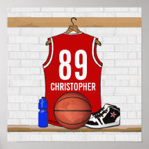 Personifierad röd basket Jersey Posters