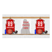Personifierad röd basket Jersey Hälsningskort Med Foto