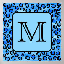 PersonligMonogram, modell för blåttLeopardtryck Affisch