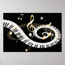 Pianot stämm, och guld- musik noterar affischer