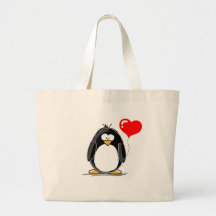 Pingvin med en hjärtaballong tote bag