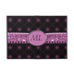 Pink & Black Starry Night Glitter Ribbon Monogram iPad Mini Cover