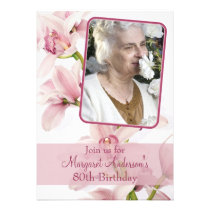 Pink Cymbidium Orchid Photo Birthday Invitation inbjudningar