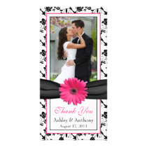 Pink Daisy Black Floral Ribbon Wedding Thank You fotokort