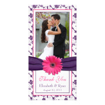 Pink Daisy Purple Floral Ribbon Wedding Thank You fotokort