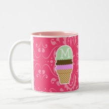 Pink Floral; Ice Cream Cone Coffee Mug