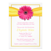 Pink Gerbera Daisy Yellow Ribbon Bridal Shower inbjudningar