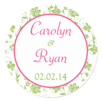 Pink Green White Floral Wedding Stickers klistermärken